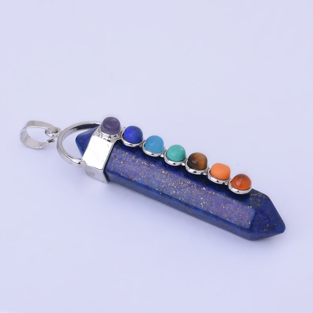 Natural Hexagonal Prism Beads Chakra Healing Gemstone Pendant 7 Chakra Pendant Quartz Point Pendant-Lapis 1PCS