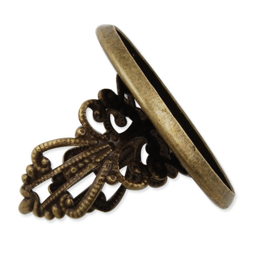 25mm Round Adjustable Shallow bottom Antique Bronze  plated Ring Base Setting Pendants With 25 MM round Pad,Sold 20PCS Per Package