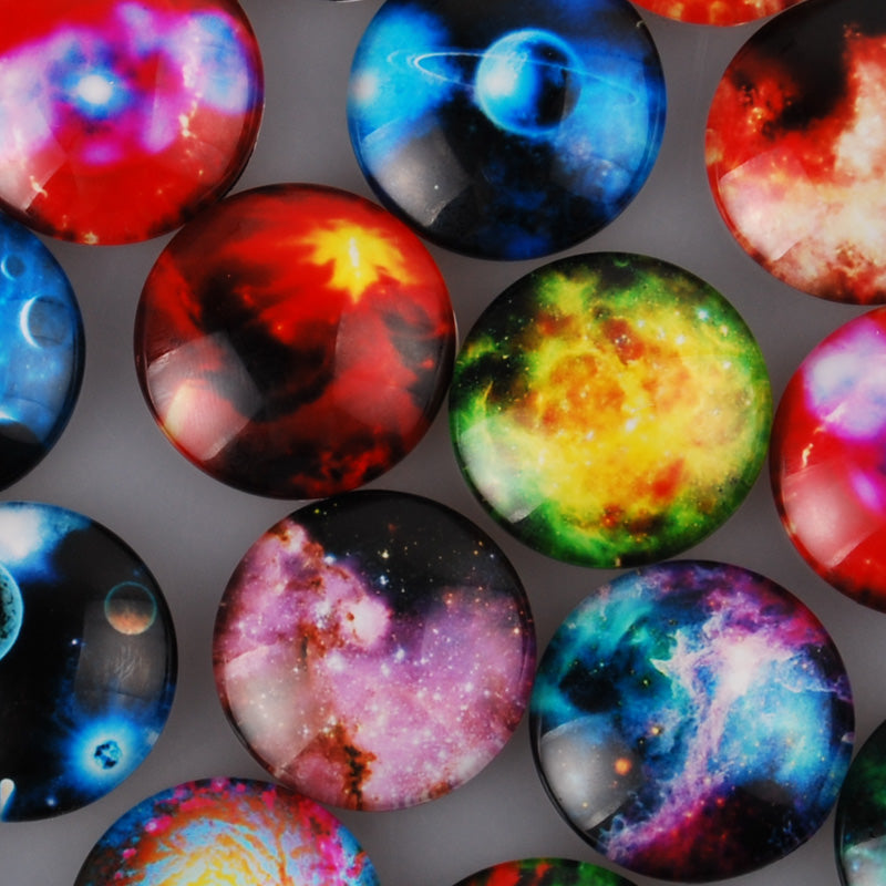 25MM Round Pattern flat-back Glass cabochon,one style multi photos,starry sky,20 pieces/lot