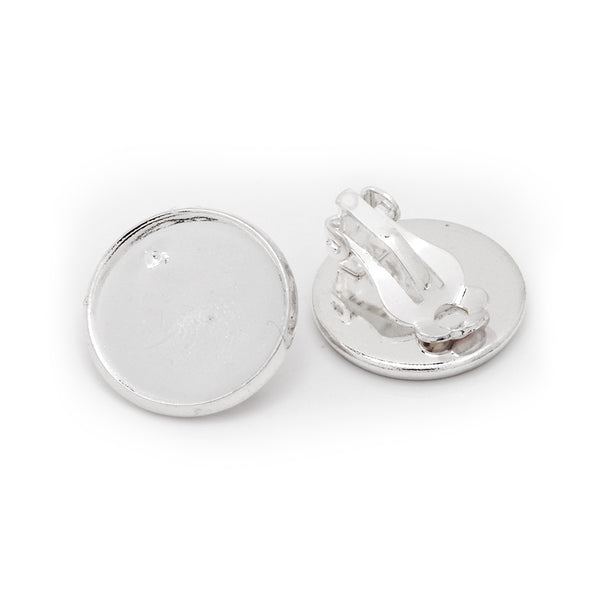 16mm Round Silver Plated Metal Blank Earring Clip Base,Earring Clip Blanks,Cabochon base earring clip,sold 50pcs/lot