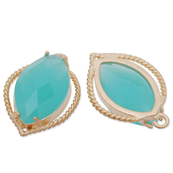 13x19mm matt gold plated framed glass,Faceted glass,pacific opal,connectors,gemstone bezel,Sold 5pcs/lot