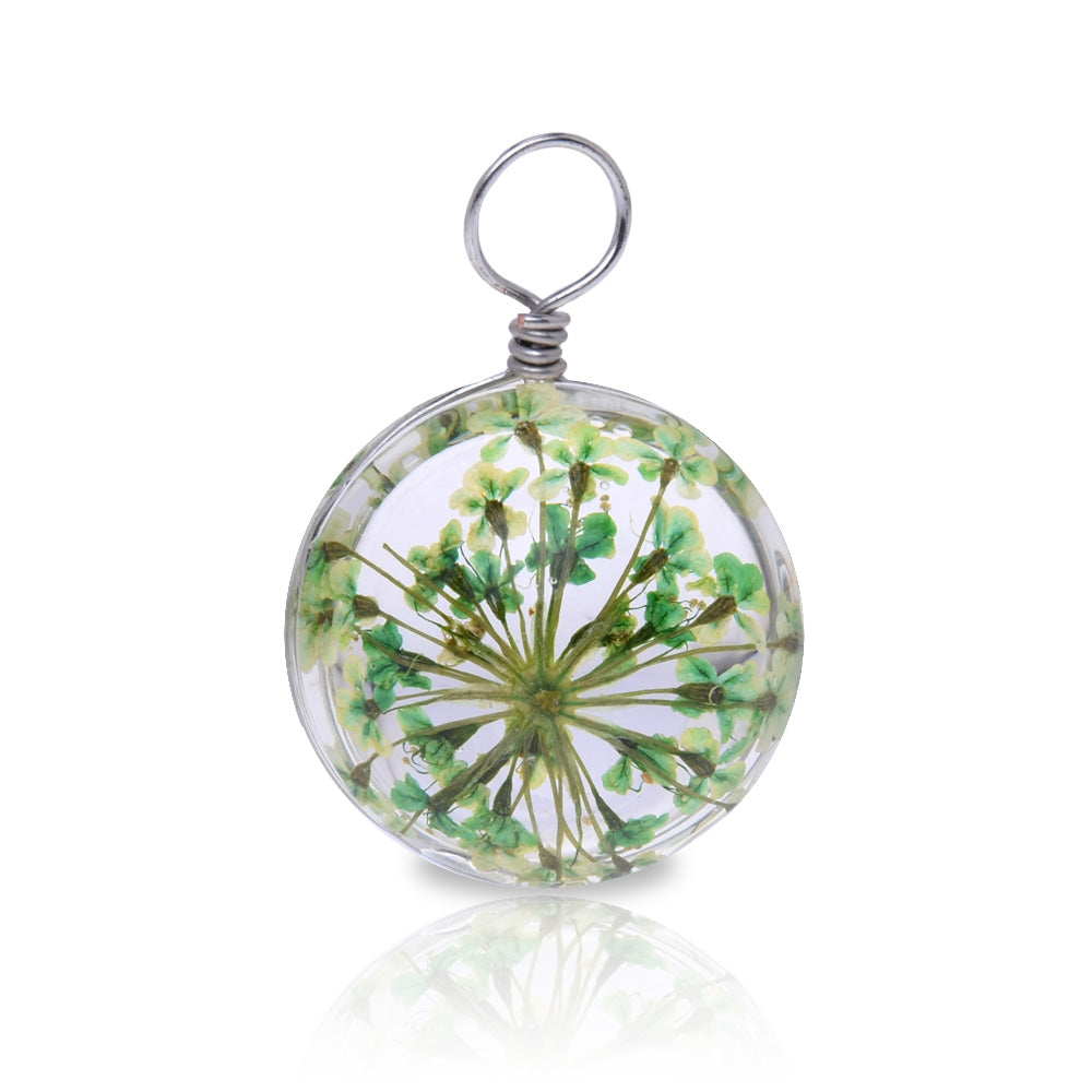 Natural Real Dried Flower Pendant Round Glass Locket Pendant, Real Pressed Flower Glass Dome Pendant Botanical Jewelry 10pcs