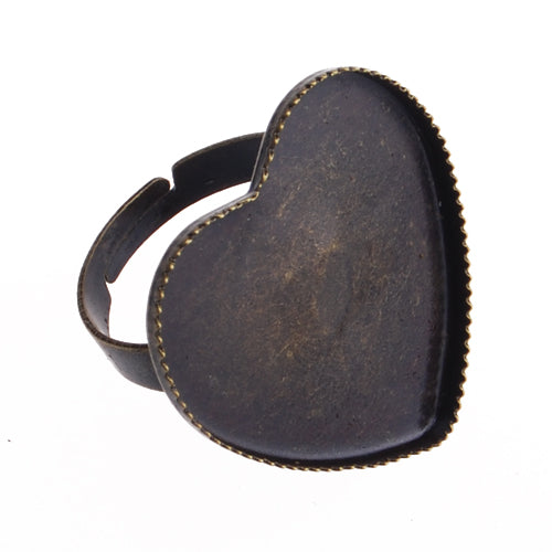25mm heart Shape Adjustable Shallow bottom Antique Bronze plated Ring Base Setting With heart Pad,fit 25mm heart glass cabochon,Sold 50PCS Per Package