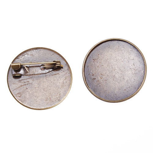 25mm Antique Bronze Plated Copper Cameo Brooch back,Tie Tac Clutch with 25mm Round Bezel Cup,fit 25mm glass cabochon,sold 50pcs per pkg