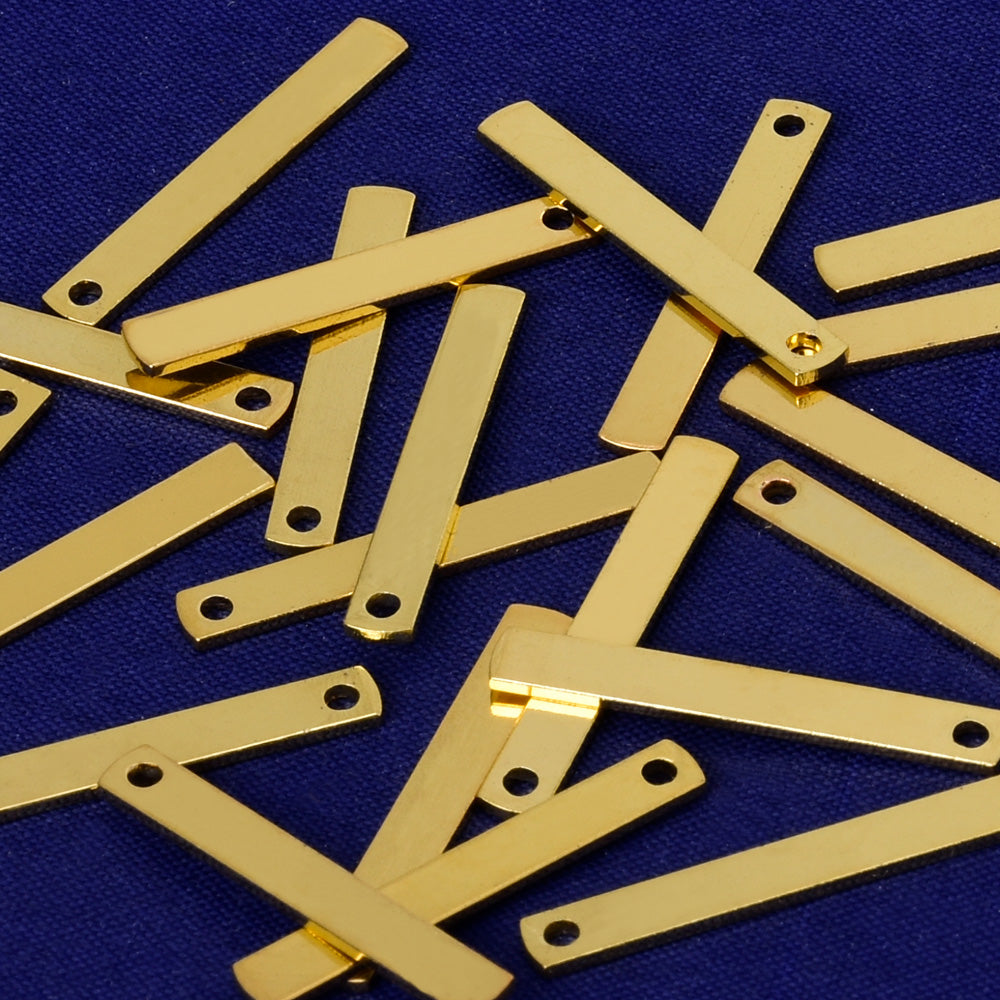 About 22*3.54*1.1MM tibetara® Brass Stamping Bar 4 sided Blank Bar Stamping Blank Pendant Charms Name Plated plated gold 20pcs