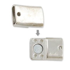 10 Sets Silver Open Rectangular Magnetic Buckle Clasp Closure Fastener for Leather Cord 25*12mm ( inside 9.3*4mm diameter )