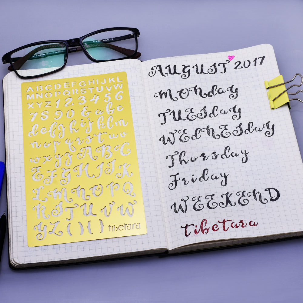 About  4*7" Brass Bullet journal stencil Script Alphabet Stencil Script Letter Stencil fits A5 journal & Midori Regular 1pcs