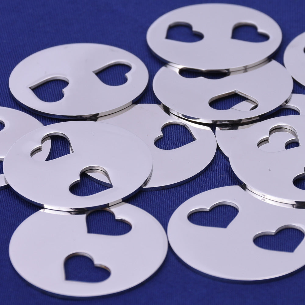 10 tibetara® Stainless Steel Whimsical Hearts Cut Out Metal Stamping Blank about 32mm Round Stamping Tags, Diy Jewelry Supply