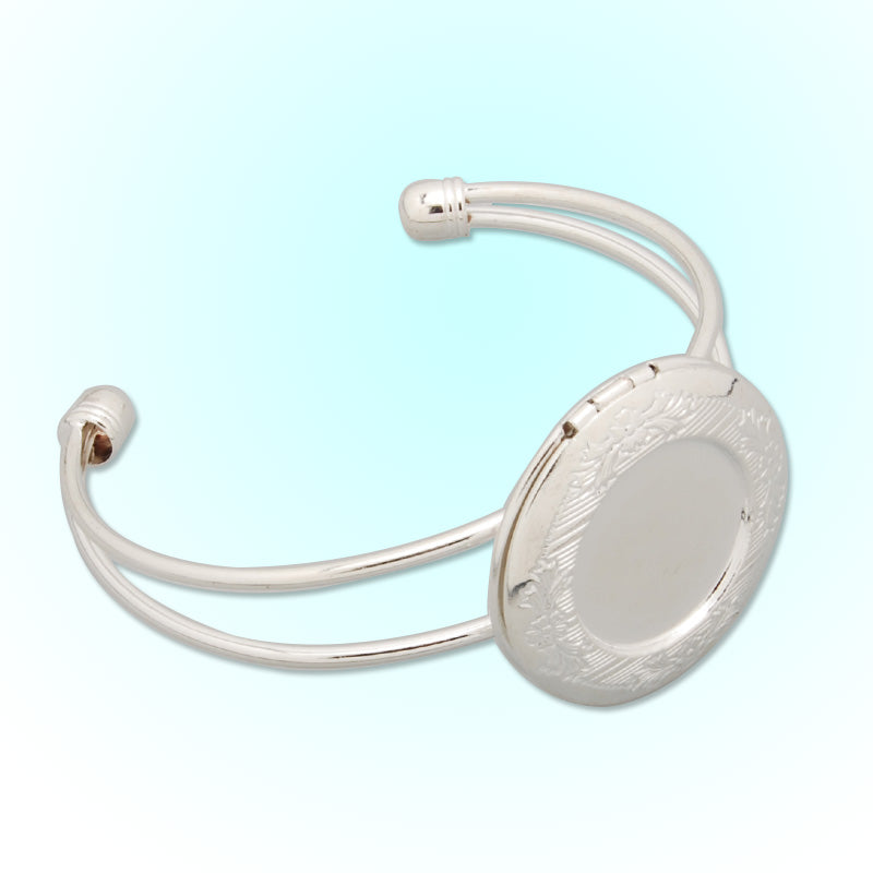 32MM Silver Bracelet  Photo Locket,Cuff,Adjustable,Inner bezel size is 24mm;outsite bezel size is 20mm,Lead Free And Nickel Free;Sold 5PCS Per Lot