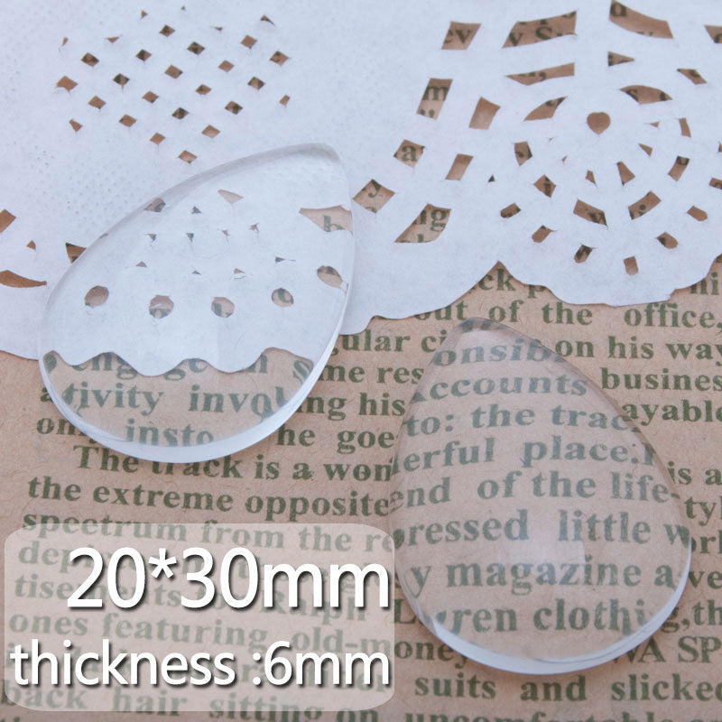 20x30mm Drop flat back clear glass cabochon,cambered corner,Thickness about 6mm,50pcs/lot