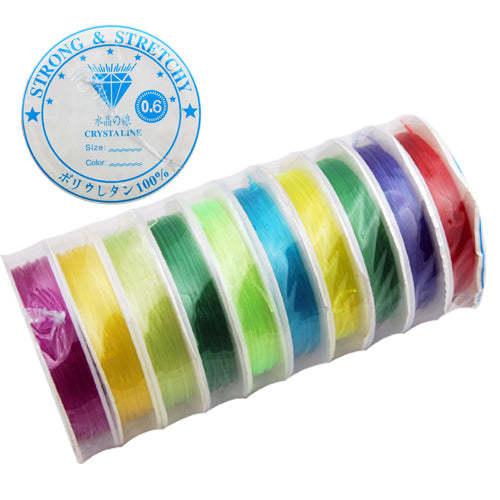 10M/Roll,0.6MM Crystal Thread,Mixed Color,Elastic Rubber Beading Cord Thread String,Sold 10 Rolls Per Lot
