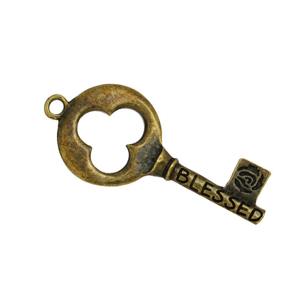 48*20mm Skeleton Keys,Vintage Keys Jewelry Pendant,'Blessed',Antique Bronze Charm Necklace Jewelry,sold 10pcs/lot