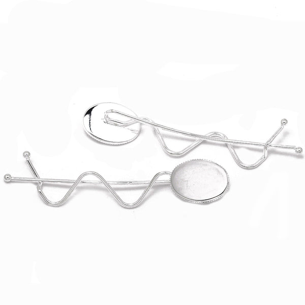 Silver Plated Minimalist Simple Hair slide,Metal hair barrette,Word bobby hair pin with 13*18mm blank bezel,20pcs/lot
