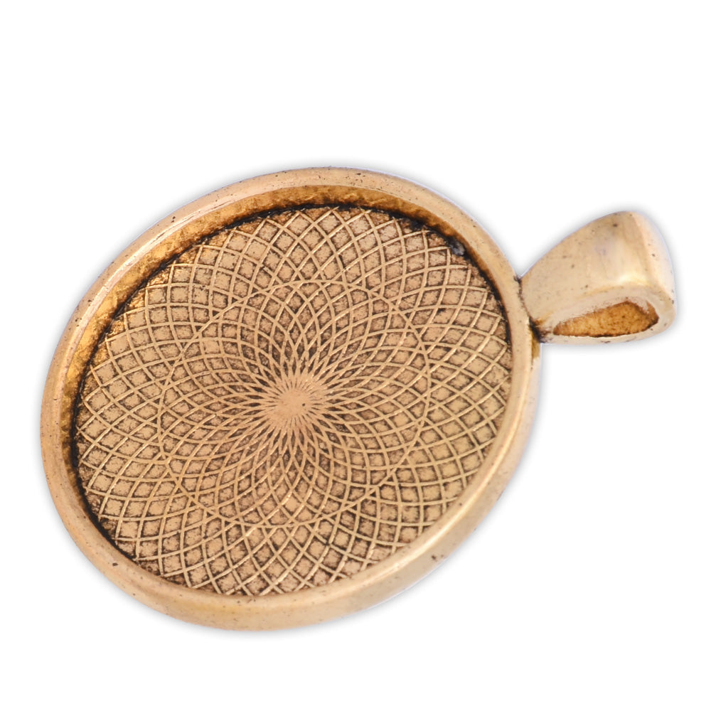 20 pieces Antique Gold Round Zinc Alloy Cameo Cabochon Base Setting Pendants,Nickle and Lead free;fit 25mm cabochon