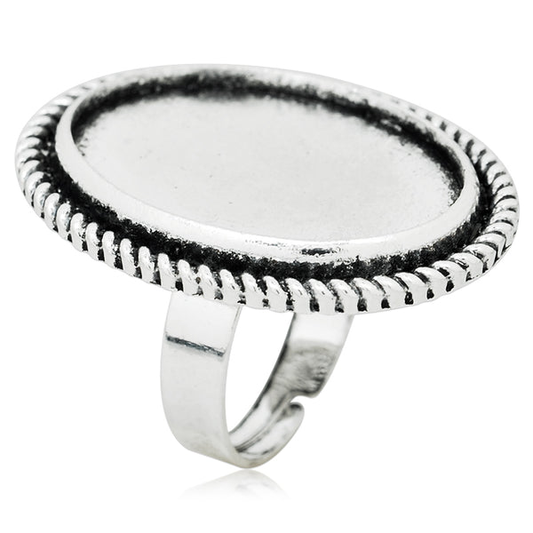 18*25mm Antique Silver Metal Rings Base,Adjustable Oval Blank Ring Setting,Blank Ring Bezel For Glass Cabochon,sold 10pcsl/lot