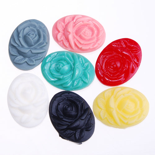 18*25MM Oval Rose Resin Flatback Cabochons,Mixed Colors;sold 50pcs per pkg
