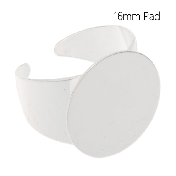 Adjustable cuff Ring with 16MM Round Pad,Easy used,Brass filled,Silver plated,20 Pieces/lot