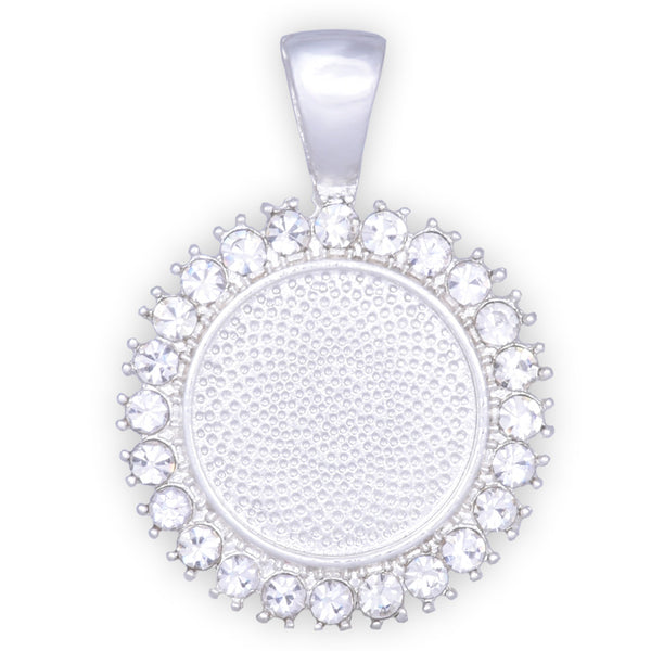 10 Crystal Style Silver Pendant Trays ,16mm Round Cabochon Settings Rhinestone Pendant  Clear Rhinestone Photo holder