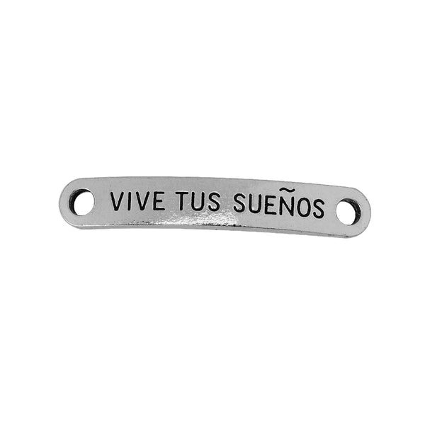 20 bracelet connector "VIVE TUS SUEÑOS"spanish connectors tibetan silver curved sideways bracelet connector link 6x38mm