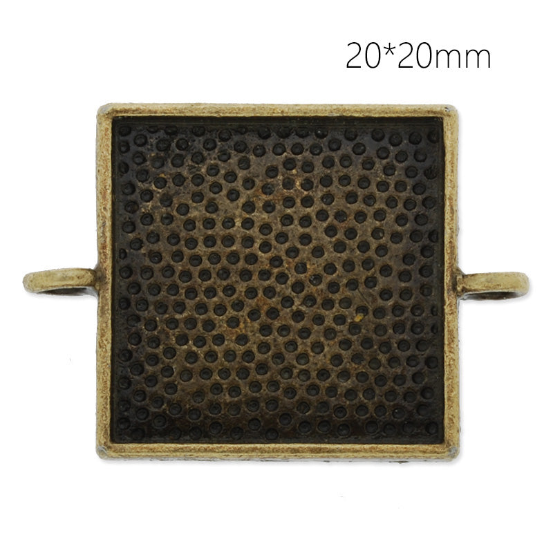 20x20mm Antique Bronze plated square Zinc Alloy Cabochon Base Setting Pendants with 2 hangings, 20 pieces/lot