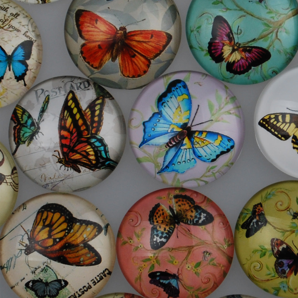 30MM Round glass cabochons with mixed pretty Butterfly pattern,photo glass cabochons,flat back,thickness 7mm,20 pieces/lot