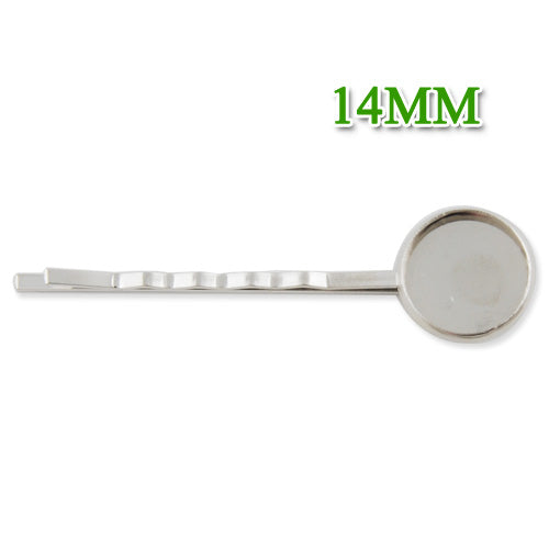 55*14MM Imitation Rhodium Plated Bobby Pin With  bezel,fit 14mm glass cabochon,sold 50pcs per package