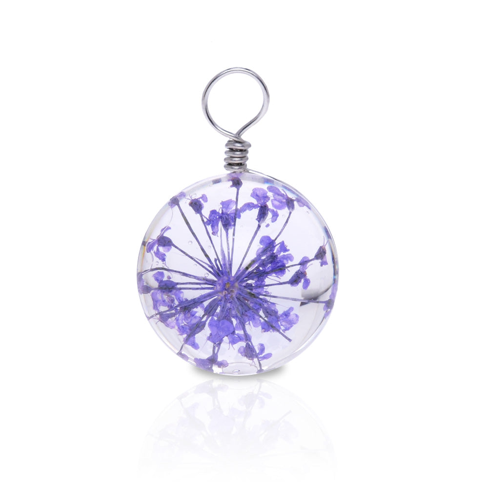 Natural Real Dried Flower Pendant Round Glass Locket Pendant, Real Pressed Flower Glass Dome Pendant Botanical Jewelry 10pcs