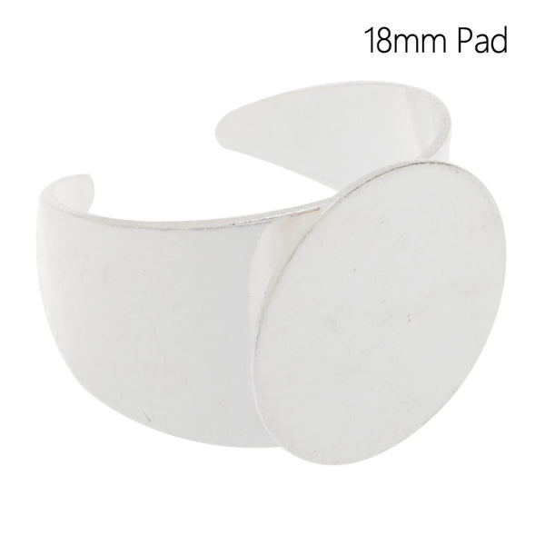 Adjustable cuff Ring with 18MM Round Pad,Easy used,Brass filled,Silver plated,20 Pieces/lot