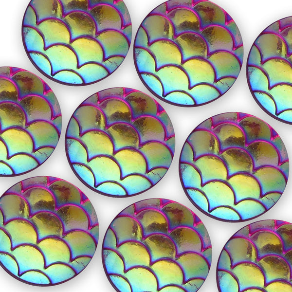 10mm Round Deep Rose Resin Mermaid Cabochons AB Iridescent Mermaids Cabochon  50pcs