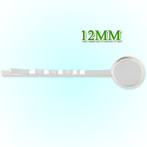 55*12MM Silver Plated Brass Bobby Pin With bezel,fit 12mm glass cabochon,sold 50pcs per package