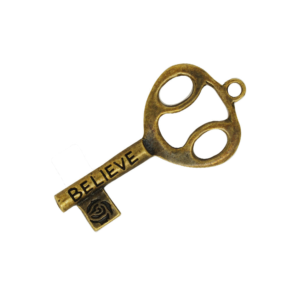 50*25mm Skeleton Keys,Vintage Keys Jewelry Pendant,'Believe',Antique Bronze Charm Necklace Jewelry,sold 10pcs/lot