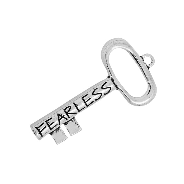 55*25mm Skeleton Keys,Vintage Keys Jewelry Pendant,'FEARLESS',Antique Silver Charm Necklace Jewelry,sold 10pcs/lot