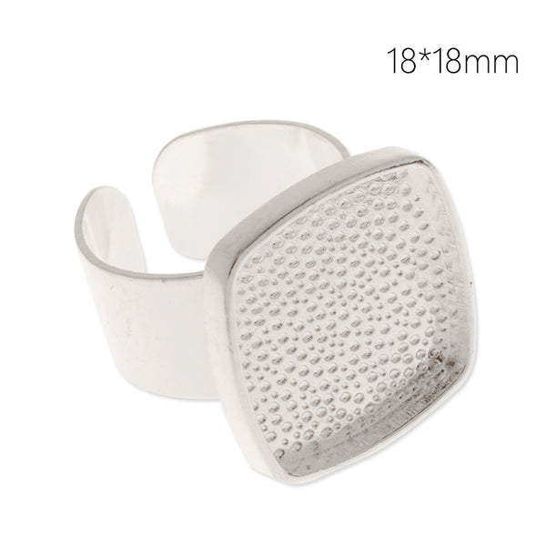 18x18mm silver plated adjustable square cabochon base setting ring,ring blank,ring bezel, 10 pieces/lot