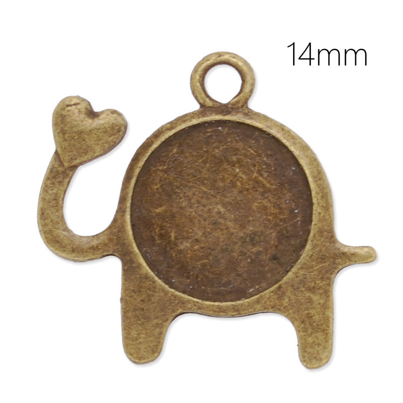 Cute Elephant pendant base with 14mm Round bezel,zinc alloy filled,antique bronze plated,20pcs/lot