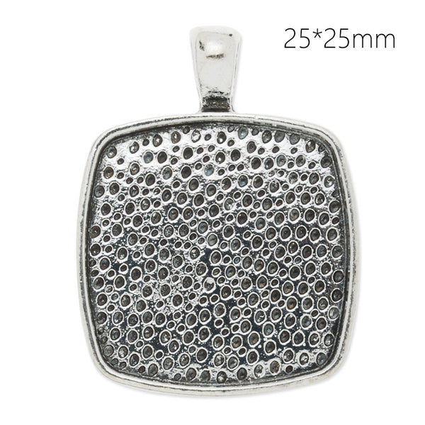 25x25mm Antique Silver plated irregular square Zinc Alloy Cabochon Base Setting Pendants,cabochon bezel settings, 20 pieces/lot