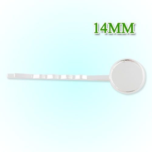55*14MM Silver Plated Brass Bobby Pin With bezel,fit 14mm glass cabochon,sold 50pcs per package
