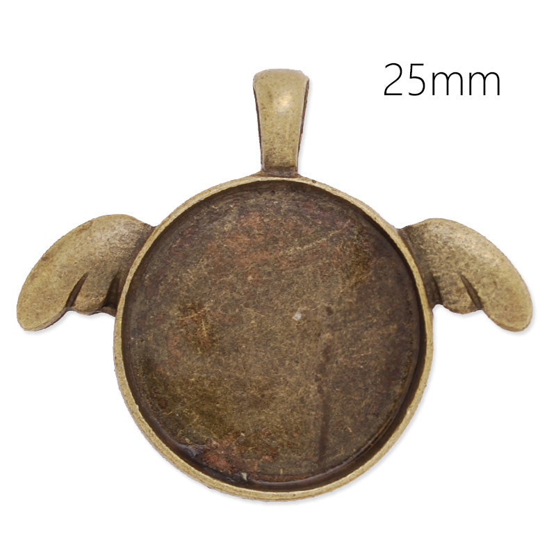 25mm Round Pendant tray,wings of an angel,Zinc alloy filled,shine silver plated,20pcs/lot