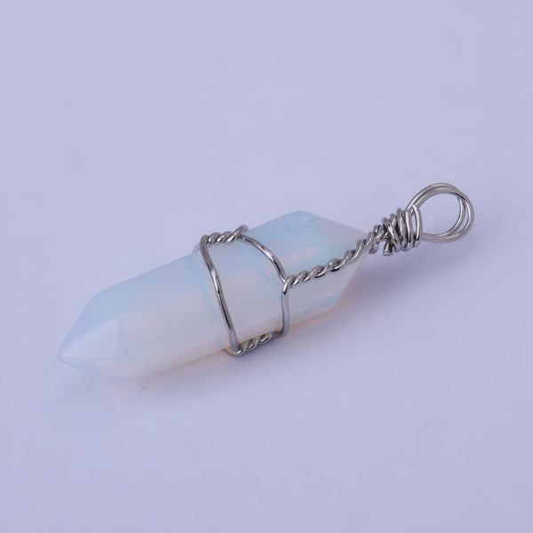 Hexagonal Natural Quartz Crystal Hexagonal Point Chakra Gemstone Pendant Reiki for Necklace-opal 1PCS