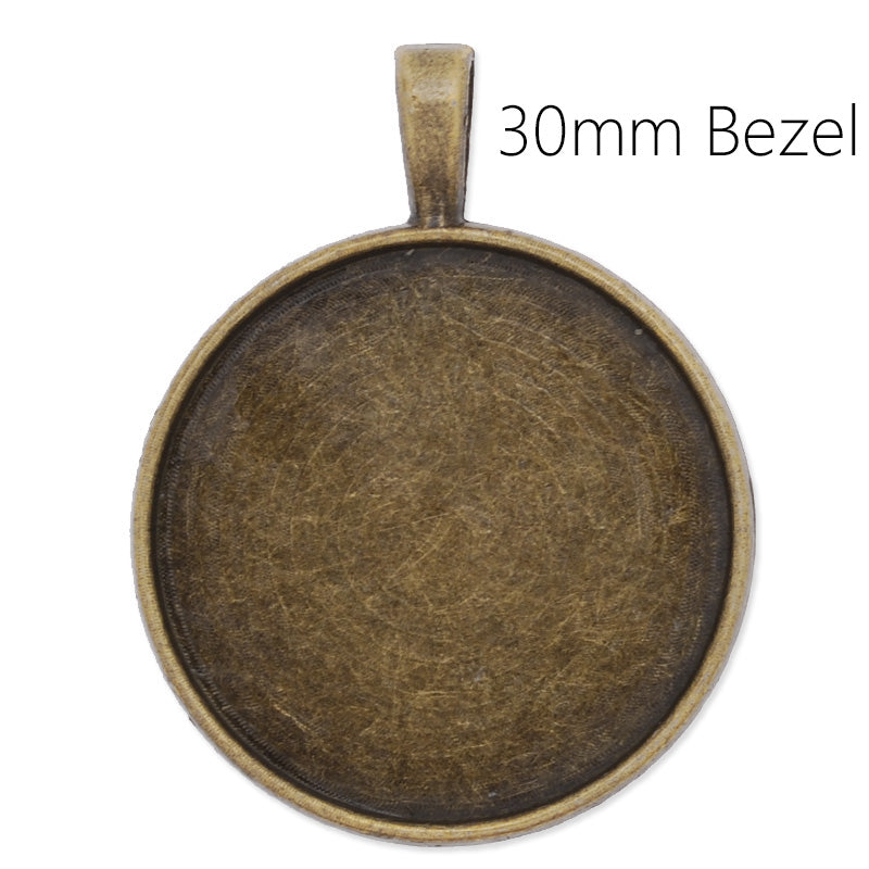Antique Bronze metal pendant tray with 30mm round bezel,20pcs/lot