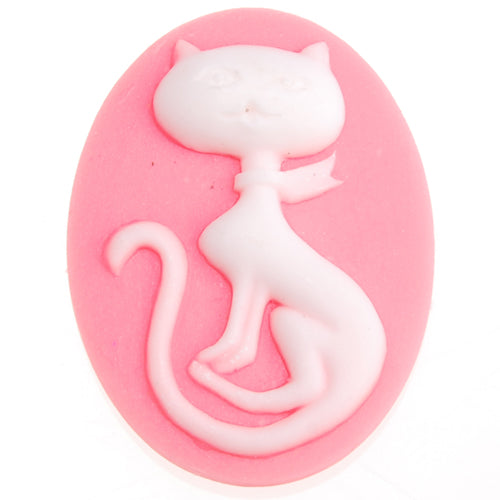 30*40MM Oval Cat Resin Flatback Cabochons,Pink and White;sold 20pcs per pkg
