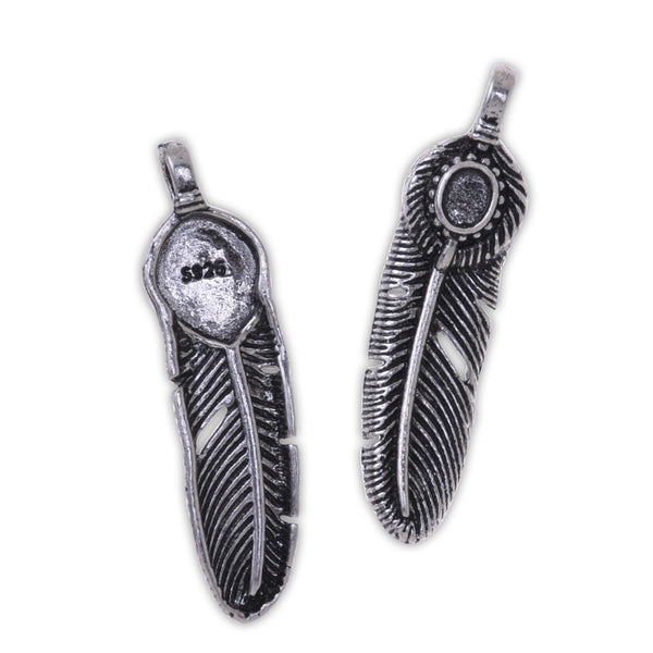 5 Antique Silver Brass Feather Charms 32x8mm Feather Pendants for Necklace,Single Side,Diy Jewelry Supplies