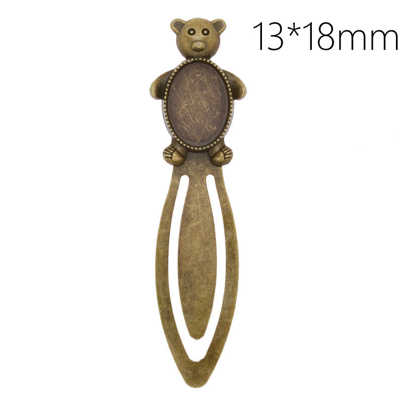 High Quality Vintage Antiqued Bronze Bear Bookmark with 13x18mm oval Bezel,length:78mm,10pcs/lot