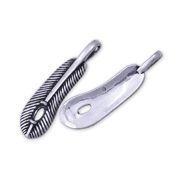 5 Antique Silver 27x7mm Feathers Charm Peacock Charm Bird Charm Vintage Style Pendant Charm Jewelry Supplies