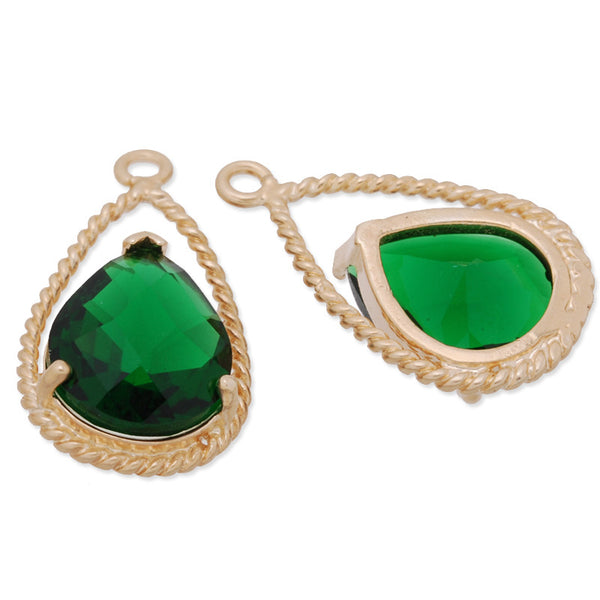 11.5x20mm matt gold plated framed glass,Faceted glass,emerald,connectors,gemstone bezel,Sold 5pcs/lot
