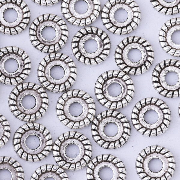 10mm Tibetan Silver Spacer Beads Fit European Charm Bracelet Findings Large Hole Charms Wholesale Jewelry Beading Supplies 50pcs