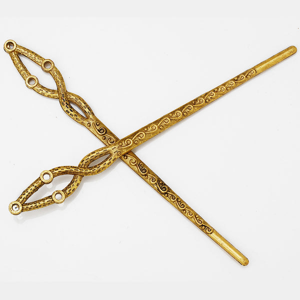 10PC antique gold metal hair stick pins filigree stamping hole diy hair pin jewelry accessory 130x32mm