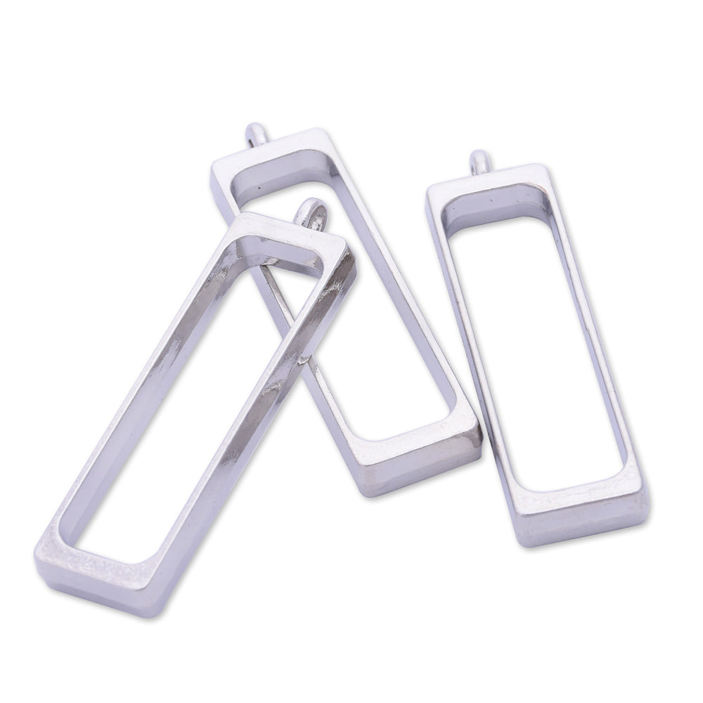 10 Silver Metal Rectangular frame 40.3*12*4mm open back pendant  Zinc alloy accessories pendant trays Resin Setting Blanks
