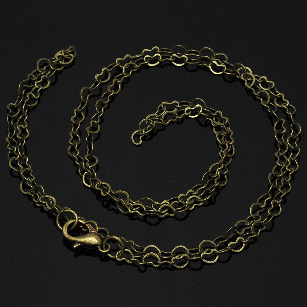 24" 4.3*3mm Heart Link Completed Necklace Chain,Antique Bronze Jewelry Flat Thin Necklace Chain,10pcs/lot