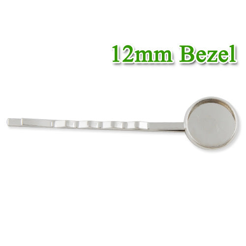 55*12MM Nickel Plated Bobby Pin With bezel,fit 12mm glass cabochon,sold 50pcs per package