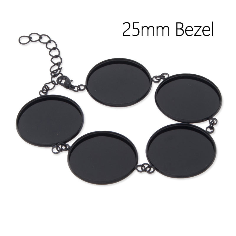 Round Bracelet Blanks with Chain and Clasp,5 pcs 25mm Round Bezel,Brass filled,Gun Metal Black,5pcs/lot